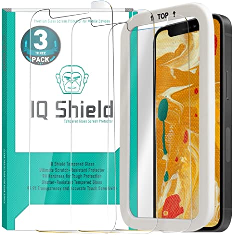 IQ Shield Tempered Glass Screen Protector for Apple iPhone 12 Pro Max [V2](3-Pack)(6.7 inch, Installation Frame Included) Anti-Bubble, 99% Transparent HD, Military Grade & Shatter-Proof Shield