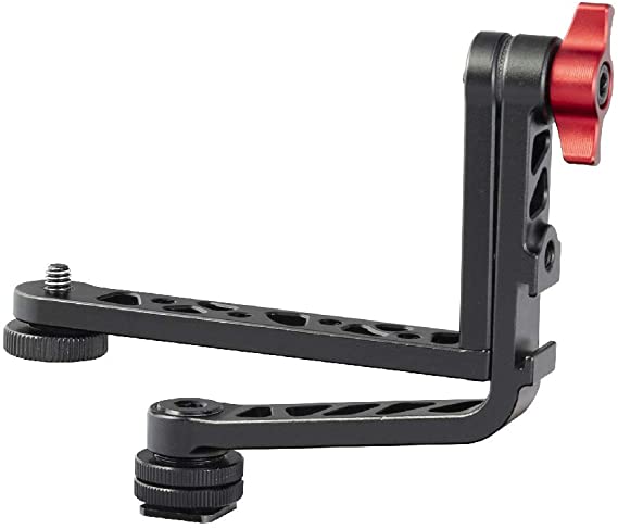 FEELWORLD Universal Mirrorless Camera L Bracket Cage Mount, Swivel Tilt Arm for 7 inch Field Monitor, with 1/4" Screw Cold Shoe Versatile Handheld for DSLR Vlogger Video Shooting