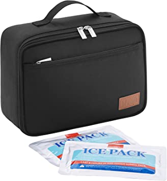 Lifewit Freezable Lunch Box, Insulated Reusable Lunch Bag with 2 Ice Packs, Mini Cooler Snack Bag for Bento Box for Salad, Sandwich, Snacks for Boys/Girls/Men/Women for School/Work/Daycare, Black