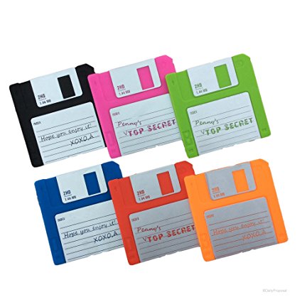 Set of 6 Labelled Retro Floppy Disk Silicone Bar Drink Coaster 3.5" Diskette Novelty Design Non-slip …