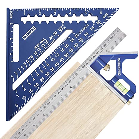 WORKPRO Speed Square and Combination Square Tool Set, 7 IN. Aluminum Alloy Die-casting Carpenter Square and 12 Inch Zinc-alloy Die-casting Square Ruler Combo (Rafter Square Layout Tool)