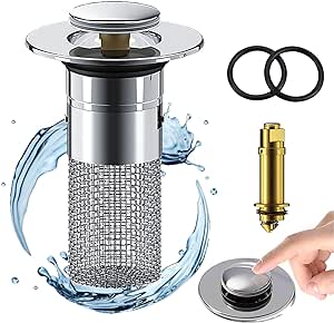 Bathroom Sink Stopper Hair Catcher, Pop Up Sink Drain Filter with Removable Stainless Steel Filter Basket for US Bathroom, Anti-Blocking, Easy Installation (1 pc, Large)