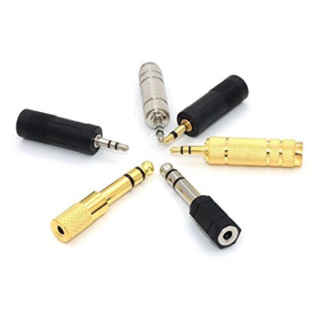 ZRAMO® 6PC Bulk Mixed Professional Converter Adapter Gold Stereo Mono 6.35mm 1/4 Male to 3.5mm 1/8 Female Audio Mic Plug Adapter Jack, Microphone Accessory