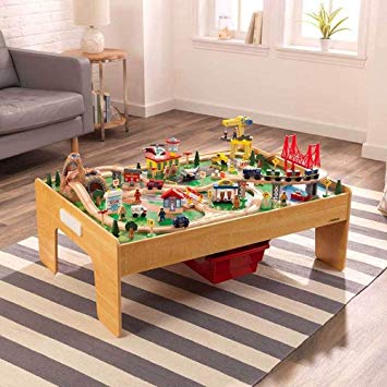 KidKraft Adventure Town Railway Train Set & Table with Ez Assembly, Natural