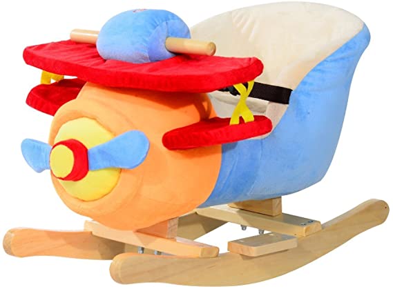 HOMCOM Caballo Balancin Niño Avion Peluche Musica Cinturon Seguridad Caballito Infantil