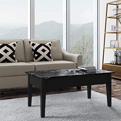 Faux Marble Lift Top Coffee Table, Black