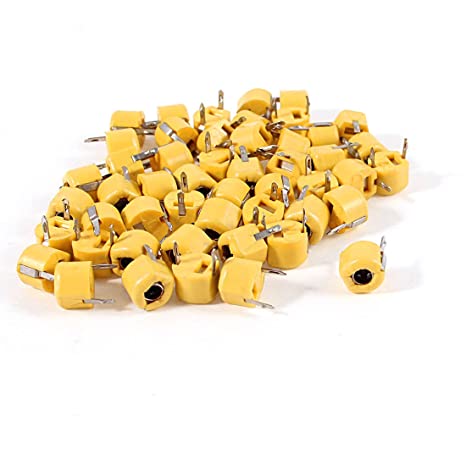 uxcell a13080100ux1285 50 Piece 6 mm Through Hole Trimmer Variable Capacitors, 40pF, Yellow