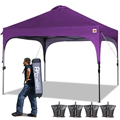 ABCCANOPY Pop up Canopy Beach Canopy 10'x10' Bonus Backpack Carry Bag 4 Weight Bags 4 x Sandbags, 4 x Ropes&4 x Stakes,Purple