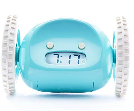 Clocky, the Original Runaway Alarm Clock on Wheels: Get Out of Bed and Wake Up on Time with Programmable Snooze | Jumps Off Night Stand and Rolls Away (Extra Loud for Heavy Sleepers), Aqua