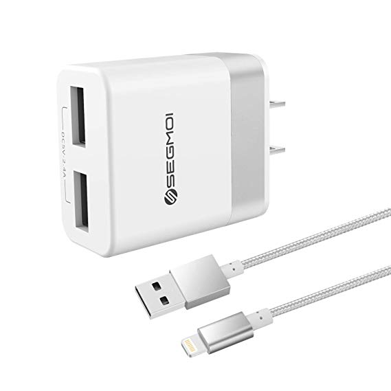 2in1 [ Apple MFi Certified ] 4Ft Lightning Cable/Cord   Dual Port USB Wall Charger Plug Charging Block/Box/Cube/Brick/Power Adapter Compatible With iPhone XS Max XR X 8 Plus 7 6s 6 5 5s 5C SE iPad 4 Air Pro Mini (Silver-Kit)