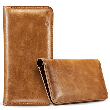 AUAUA iphone 6s Leather Case , Genuine Leather Wallet, Top Layer Leather, Thin&Light Fit for iPhone6S/6S Plus/6 Samsung GalaxyS6 S7 Xperia Nexus, within 5.5 inch (Brown)