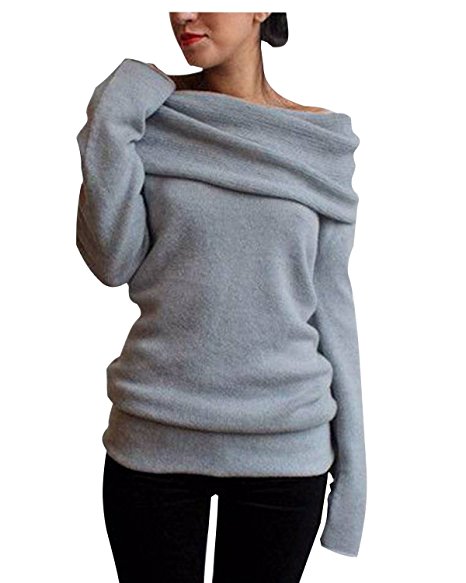 Minetom Women Lady Sexy Off Shoulder Cowl Neck Knit Sweater Pullover Tops Outwear