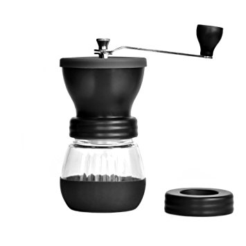 Manual Coffee Grinder, Coofun Premium Ceramic Burr Manual Coffee Grinder Coffee Maker, Large Capacity Coffee Mill for Espresso, French Press, Turkish Coffee Brewing at Home or Outside   A Wooden Spoon
