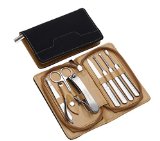 LOUISE MAELYS Retro Stainless Steel 8pcs Manicure Pedicure Set with Zipper PU Leather Case