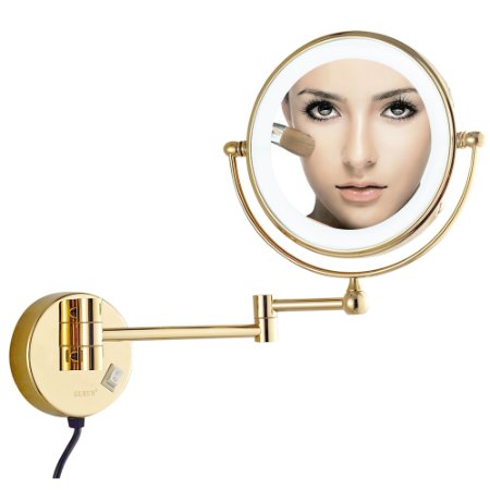 GuRun 8-Inch Two-sided Swivel Wall Mounted Makeup Mirror LED Light with 5x Magnification,Gold Finish M1805DJ(8in,5x)