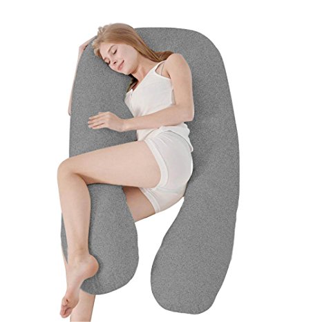 Angel Unique U Shaped Pregnancy Pillow - Body Pillow Cushion for Side Sleeping and Maternity Woman - Nursing Pillow for Baby - Super Size - Jersey Double Zipper Removable Cover (Gray)