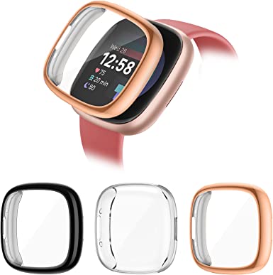 KIMILAR 3-Pack Screen Protector Case Compatible with Fitbit Sense 2/Versa 4, Ultra-Thin Soft TPU Plated Bumper All-Around Full Cover Protective Cases for Sense 2 Advanced Smartwatch