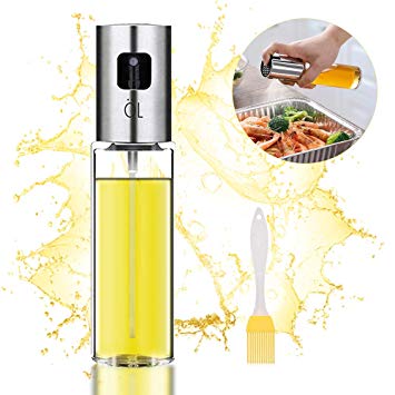Oil Sprayer, Sunlier Olive Oil Sprayer For Cooking Refillable Oil and Vinegar Dispenser Bottle with Basting Brush For BBQ, Cooking, Baking, Roasting and Grilling. (90mL)