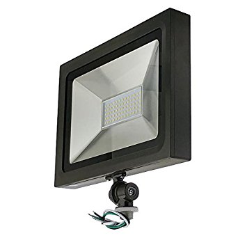 LEDwholesalers Series-5 Ultra-Slim 50W LED Outdoor Security Flood Light Fixture with 1/2" Threaded Knuckle Mount, UL-Listed, Daylight 5000K, 3779WH