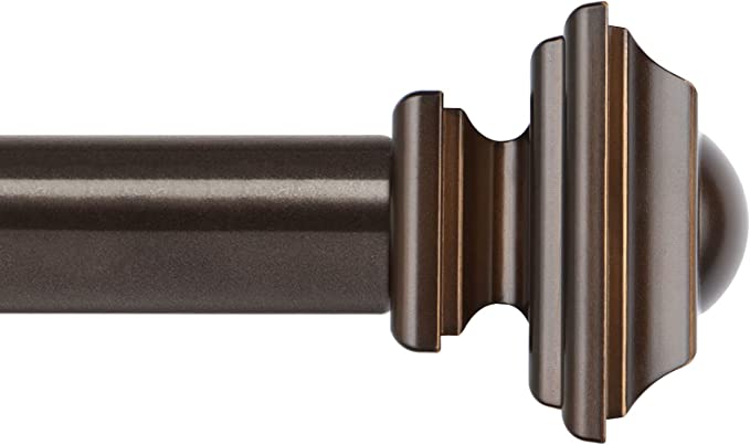 KAMANINA 1 Inch Curtain Rod Single Drapery Rod 72 to 144 Inches (6-12ft), Vintage Square Finials, Antique Bronze