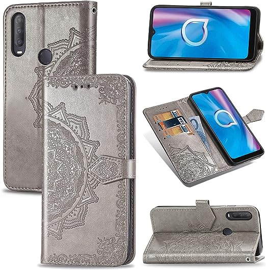 Ranyi for Jitterbug Smart3 / Lively Smart Smartphone Case, Mandala Flower Pattern Leather Wallet Case with Credit Card Holder Kickstand Flip Folio Magnetic Wallet Case for Jitterbug Smart3 -Gray