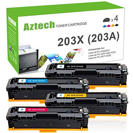 Aztech 4 Pack Compatible for HP 203A 203X CF540X CF540A Toner for HP Color Laserjet Pro M281fdw 281fdw M281fdn M281 HP Color Laserjet Pro M254dw M254nw HP M280nw MFP M280 Laserjet Farblaserdrucker