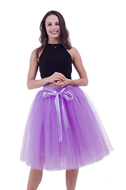 Minyue Women's Tulle Skirt A Line Midi/Knee Length Tutu 6 Layered Pleated Dance Skirt