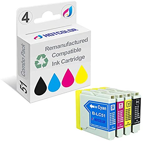 HOTCOLOR LC-51 LC51BK LC51C LC51M LC51Y 4Pack Compatible Ink Cartridges for Brother DCP-130C 330C 350C 540CN 560CN MFC-230C 240C 440CN 465CN 665CW 685CW 845CW 885CW 3360C 5460CN 5860CN Printer