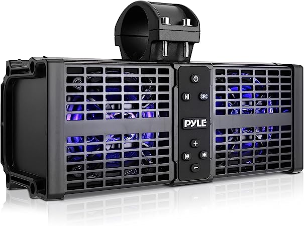 11” Powered ATV/UTV Soundbar System - Built-in Class D Stereo Power Amplifier w/ Wireless BT Streaming, IPX6 Waterproofing/Weatherproofing and LED Lights - Pyle PWPSB1102