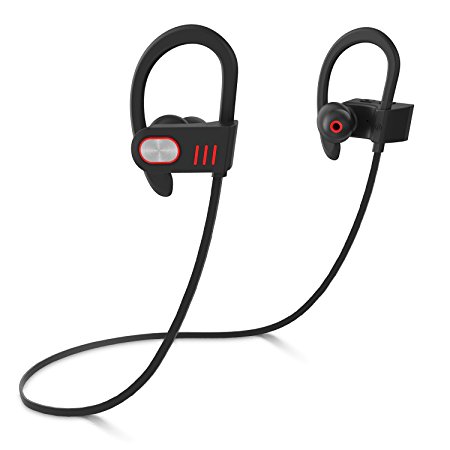 Bluetooth Headphones V4.1, Sweatproof Earphones IPX7, 8 Hours Battery Life Wireless Sport Headphones, for Gym Running, Noise Cancelling Earphones for Smartphones by ASAKUKI