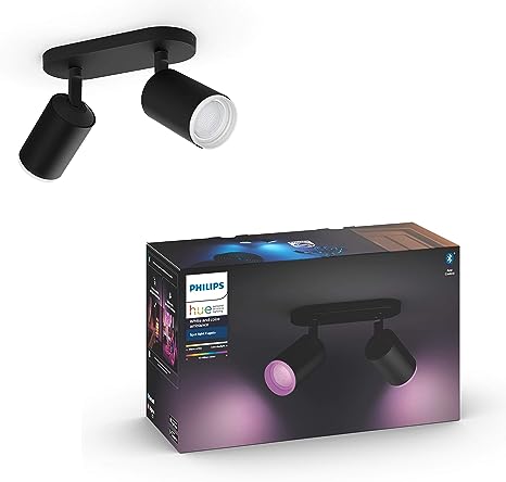 Philips Hue Fugato White and Colour Ambiance Smart Twin Ceiling SpotLight Bar LED [GU10] with Bluetooth, Black. Works with Alexa, Google Assistant and Apple HomeKit