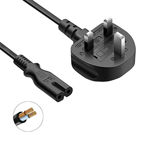 DTK 2 Meters UK Mains,3 Pin Plug to IEC C7 (Black 1 pack)