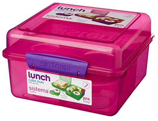 Sistema Lunch Cube Max Lunch Box with Yoghurt Pot, Pink