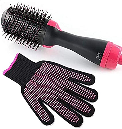 One Step Hair Dryer and Volumizer,Upgrade Hot Air Brush, Professional Salon Negative lon Hot Air Brush, 4-in-1 Negative Ion hair Dryer&Straightener&Curly Brush Hair Dryer with Comb for All Hair Style With Heat Resistant Gloves