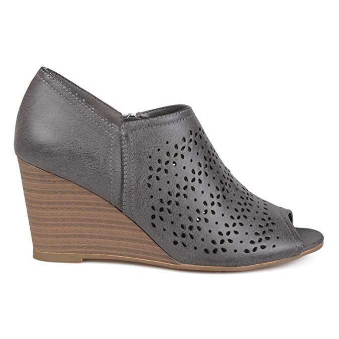 Brinley Co. Womens Faux Leather Peep-Toe Laser Cut Wedges