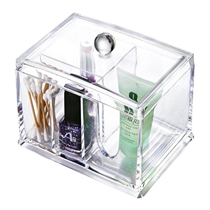Choice Fun Acrylic Makeup Storage Container and Cotton Swabs Holder with 4 Compartments