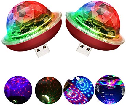 USB Mini Disco Ball Light, Voice Control Party Light, Mini Portable Strobe Light, LED car USB Atmosphere Light, Suitable for Christmas/Halloween/Home Interior, etc, red (2 pcs)