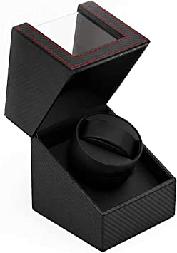 Baiwka Automatic Watch Winder, Carbon Fiber Rotating Watch Storage Display Case Box for 1 Watch - Black