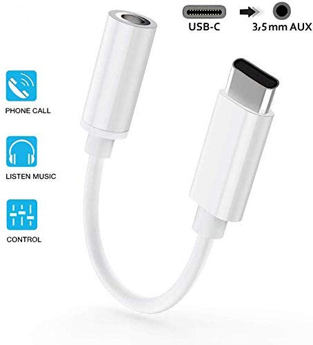 USB C to 3.5 mm Headphone Jack Adapter, USB Type C 3.5mm Aux Audio Earphone Jack Adaptor Compatible with OnePlus 6T/7/7 Pro, HUAWEI, Samsung, Moto Z, Xiaomi and More (White)