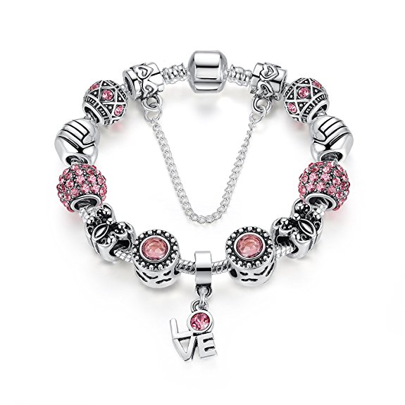 Presentski Silver Plate Charm Bracelet Show Love Gifts for Girls