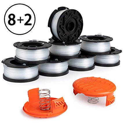 X Home Weed Eater Replacement Spools Compatible with Black Decker AF-100 LST420 GH900 String Trimmer Spools Refills Line Edger Auto Feed 30ft 0.065” with RC-100-P Covers (8 Spools, 2 Cap, 2 Spring)