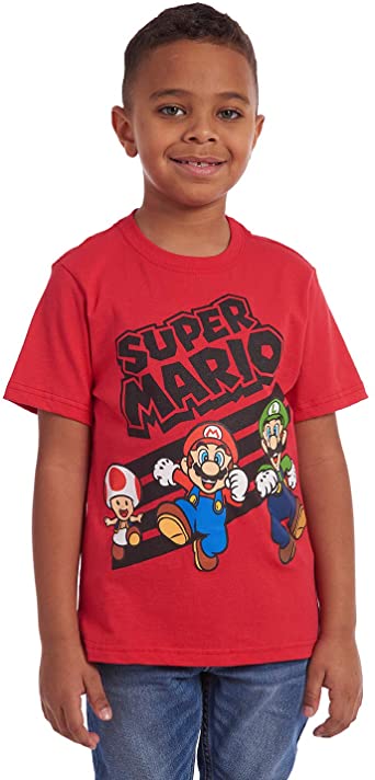 Nintendo Boys Super Mario Squad Luigi and Toad Short Sleeve Tee for Kids