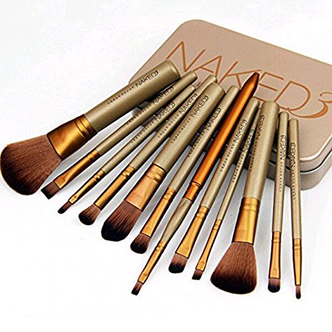 Naked3 Makeup Brushes - 12 Pcs Brush Set - Hand Crafted Premium Natural Fiber - Made with Quality Material for your skin.