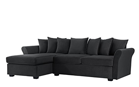 Modern Large Velvet Sectional Sofa, L-Shape Couch with Extra Wide Chaise Lounge (Dark Grey)