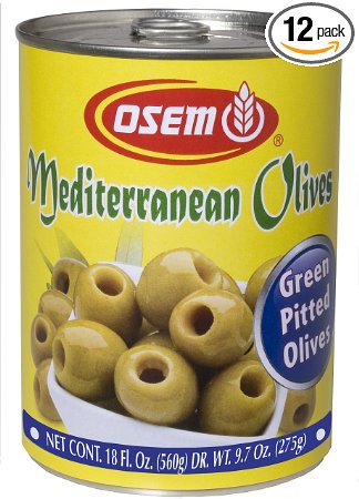 Osem Mediterranean Olives, Green Pitted, 18 Ounce (Pack of 12)