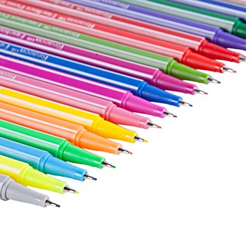Reaeon Fineliner Coloring Pens Set, Ultra Fine Felt Tips Colored Pen, 0.4mm Finepoint Assorted 18 Colors Perfect for Adults Coloring Books, Drawing Detail Pictures