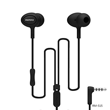 Nkomax Remax 515 High Performance Earphones With Microphone,In-Ear Headphones Stereo Headset With Enhanced Bass,Tangle-Free Cord earbuds for iPhone,iPad and Android phones and Tablets(Black)