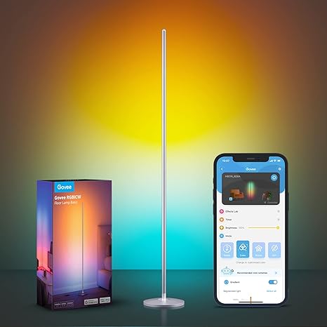 Govee RGBIC Floor Lamp, LED Corner Lamp Works with Alexa, Smart Modern Music Sync and 16 Million DIY Colours, Ambiance Colour Changing Standing for Bedroom Living Room Silver