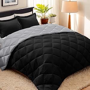 HIG 3pc Black Twin/Twin XL Comforter Set - All Season Reversible Down Alternative Comforter with Sham - Quilted Duvet Insert with Corner Tabs - Diamond Stitched Blanket - Breathable, Soft, Fluffy