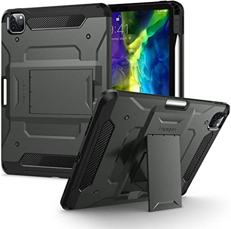 Spigen Tough Armor Pro Designed for iPad Pro 11 Case 2020 & 2018 with Pencil Holder - Military Green